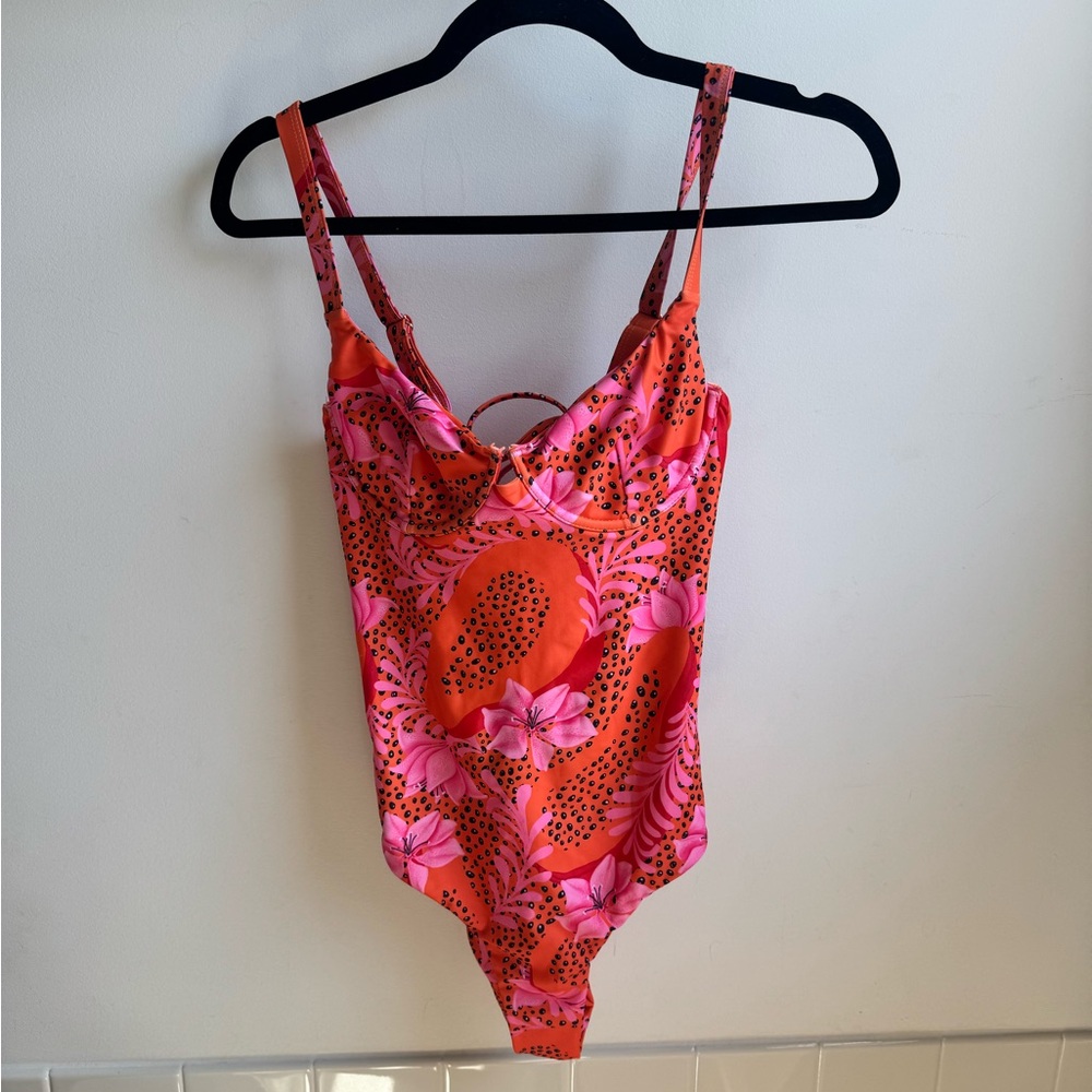 Vibrant Pink and Orange Floral Swimsuit